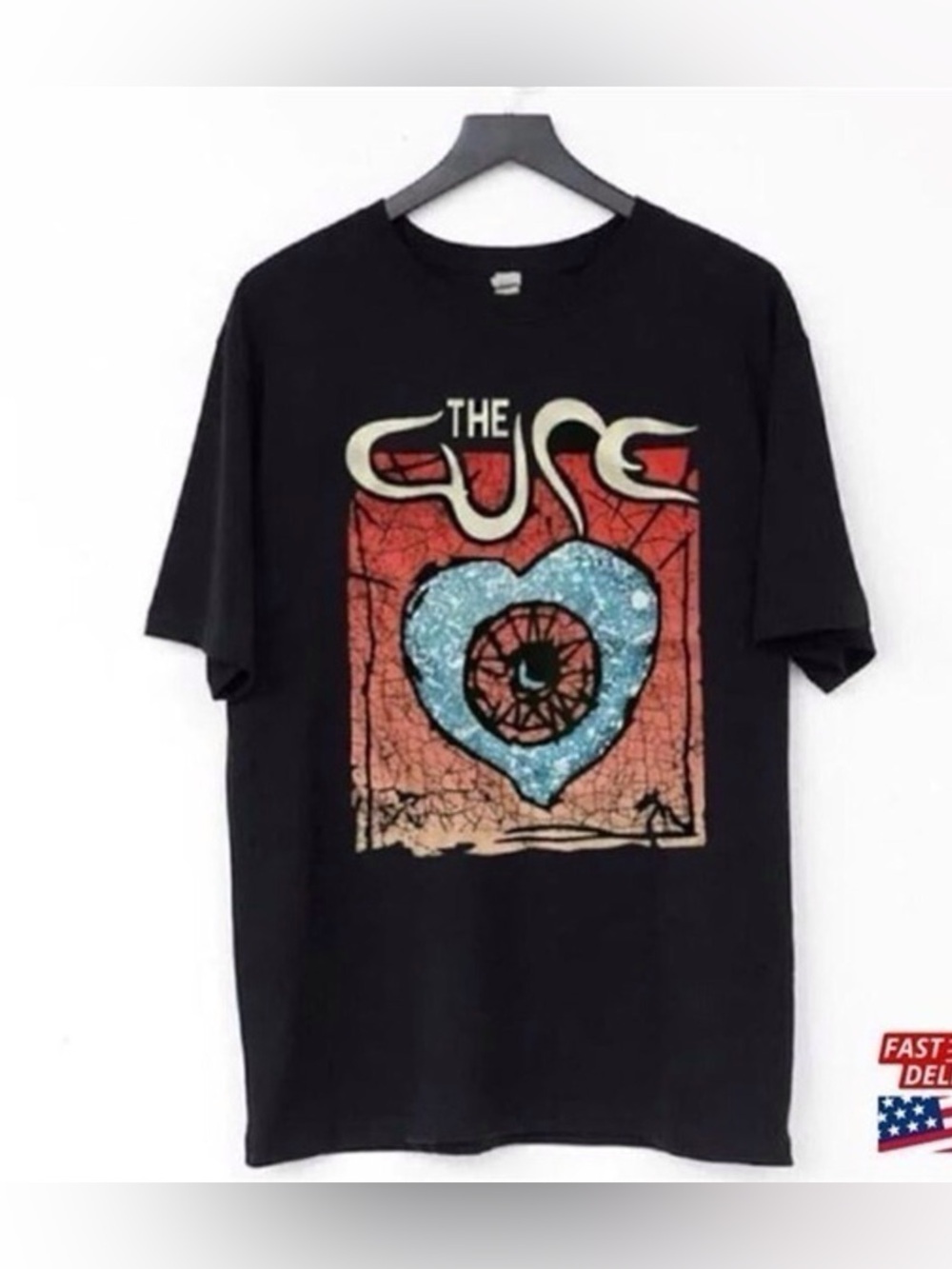 The Cure Black Graphic Band Tee with Blue Heart